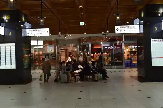 大分駅の中央改札口。左の府内中央口(北口)へ進む