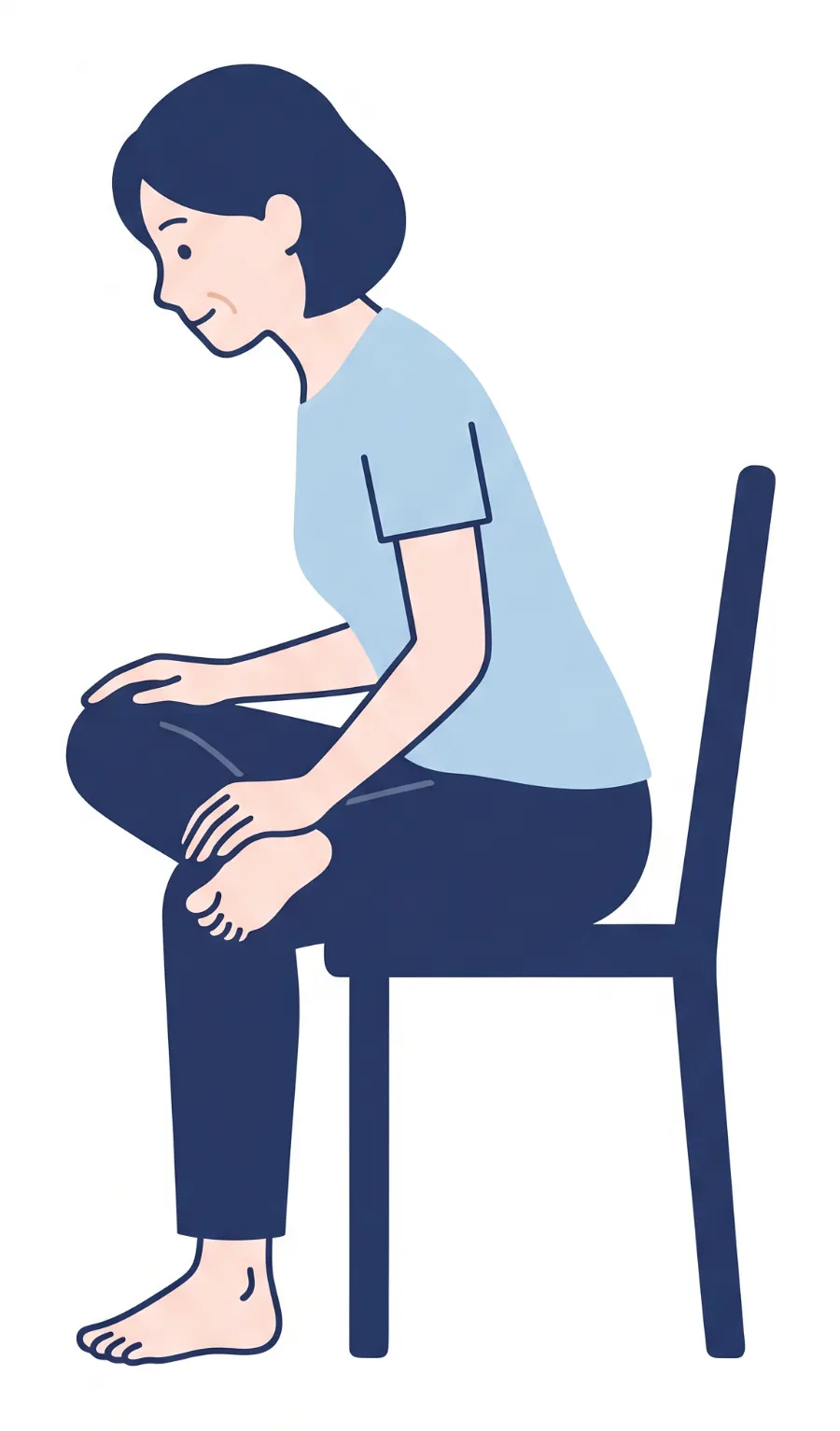 いすに座って片足首を反対の膝にのせ、体を前に倒すお尻のストレッチ